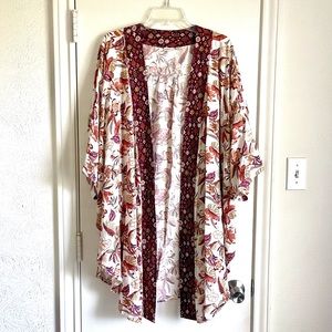 Cato Floral Leaf Patterned Open Front Cardigan Kimono Multicolor Boho size XL